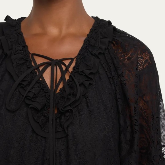 Women's Black Senna Ruffle-trim Lace Flounce Midi Dress - Picture 2 of 6